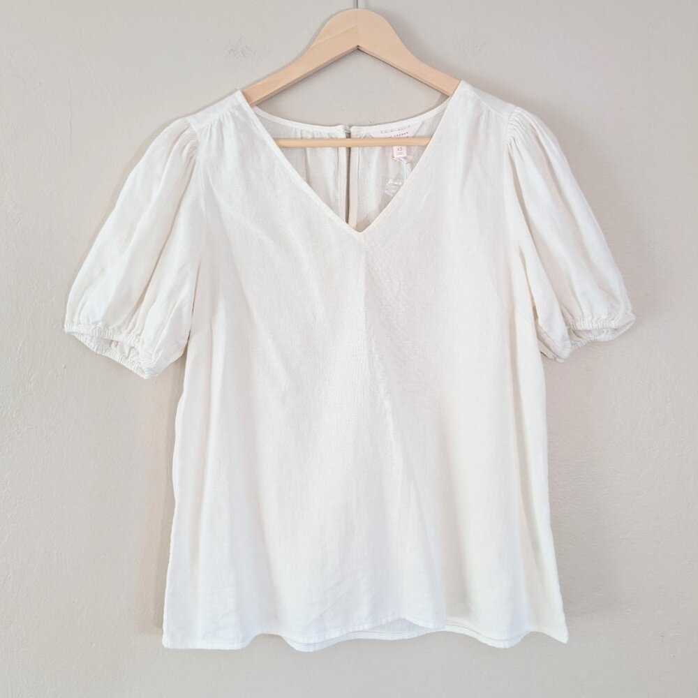 NWT Lauren Conrad Ivory Puff Sleeve Top Cottage Milkmaid Prairie Womens XS Linen